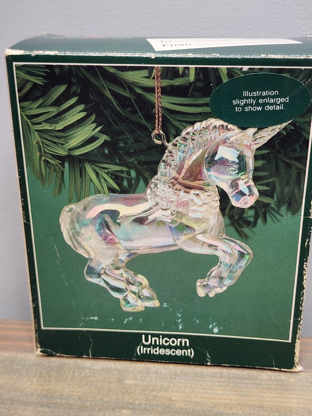 1988 Vtg American Greetings Irredescent unicorn Christmas ornament plastic